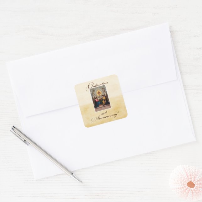 50th Ordination Anniversary Angels at Altar Square Sticker (Envelope)