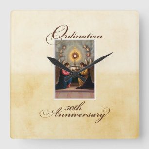50th Ordination Anniversary Angels at Altar Square Wall Clock