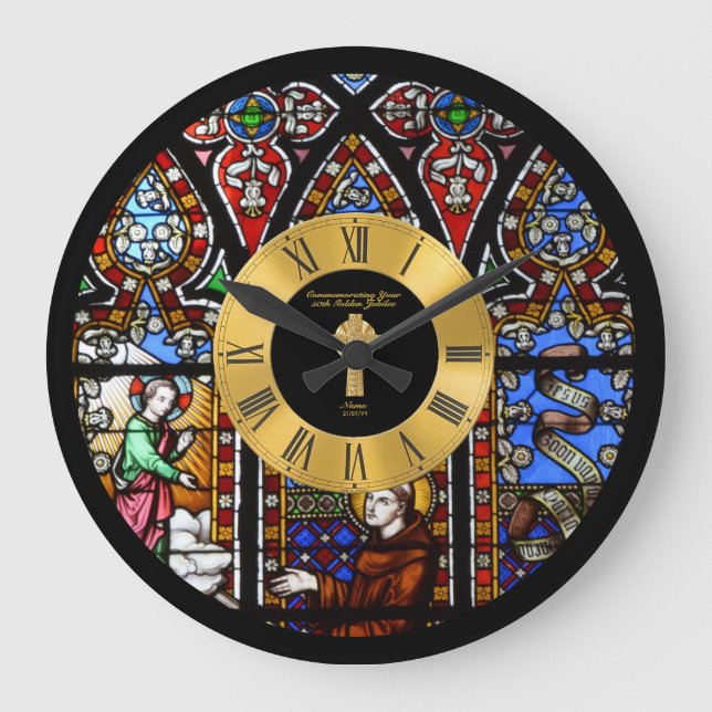 50th Ordination Anniversary Stained Glass Golden Large Clock (Front)