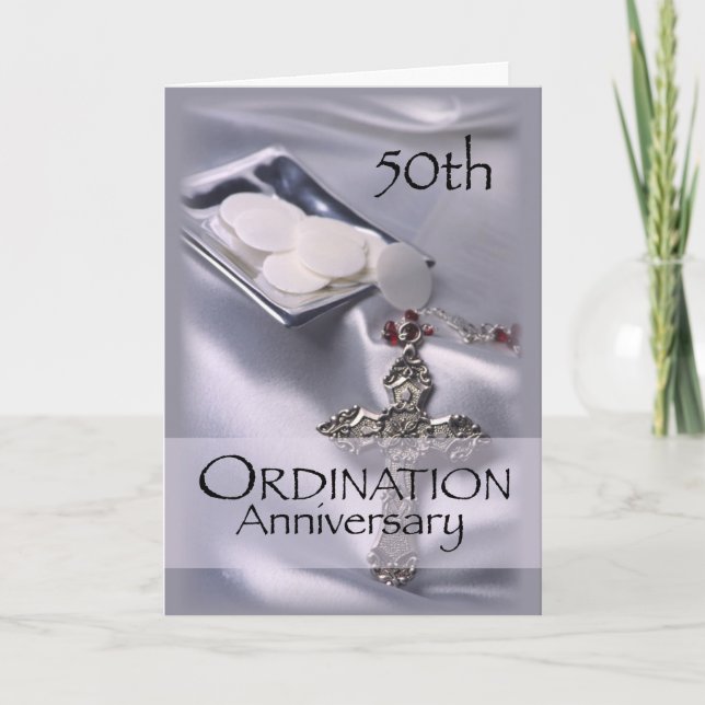 50th Ordination Anniversary with Cross & Hosts in Card (Front)