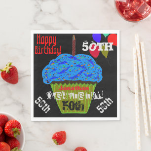 50th Over the Hill Personalised Blue Cupcake Napkin