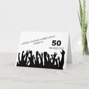 50th party invitation with a cheering crowd