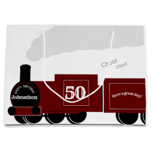 50th Personalized steam train birthday Large Gift Bag