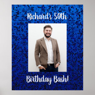 50th Photo birthday custom party celebration blue Poster