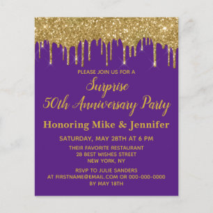 50th Purple Gold Surprise Anniversary Party Invite