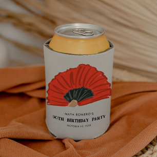 50th Red Flamenco Fan Birthday Party Can Cooler