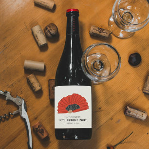 50th Red Flamenco Fan Birthday Party Wine Label