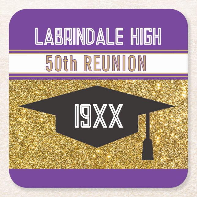 50th Reunion! Customised Partytime Square Paper Coaster (Front)