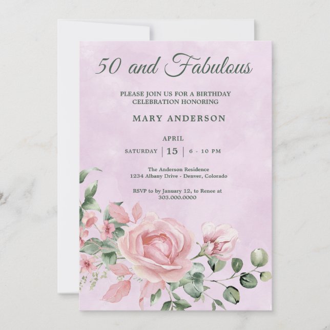 50th rose floral birthday invitation (Front)