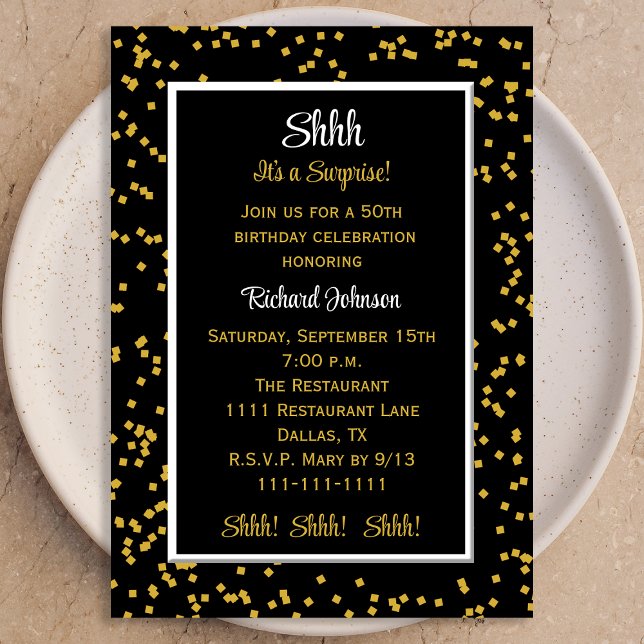 50th Shhh it's a Surprise Birthday Confetti  Invitation (Creator Uploaded)
