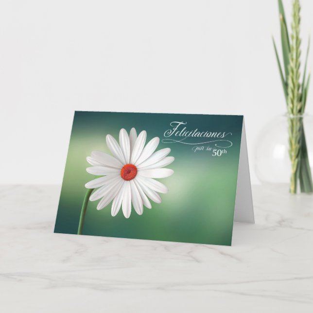 50th Spanish Anniversario Wedding White Daisies Card (Front)