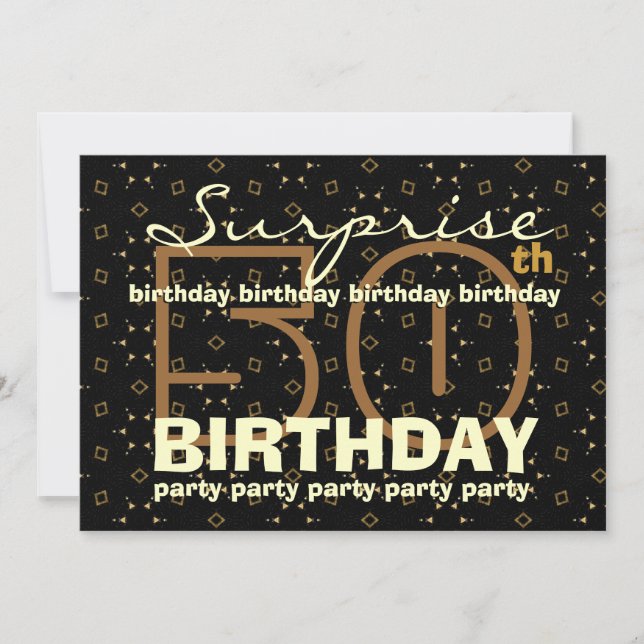 50th SUPRISE Birthday Black Gold Confetti W044B Invitation (Front)