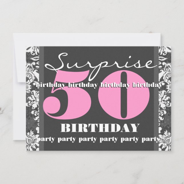 50th SUPRISE Birthday Party Grey and Pink  T302A Invitation (Front)
