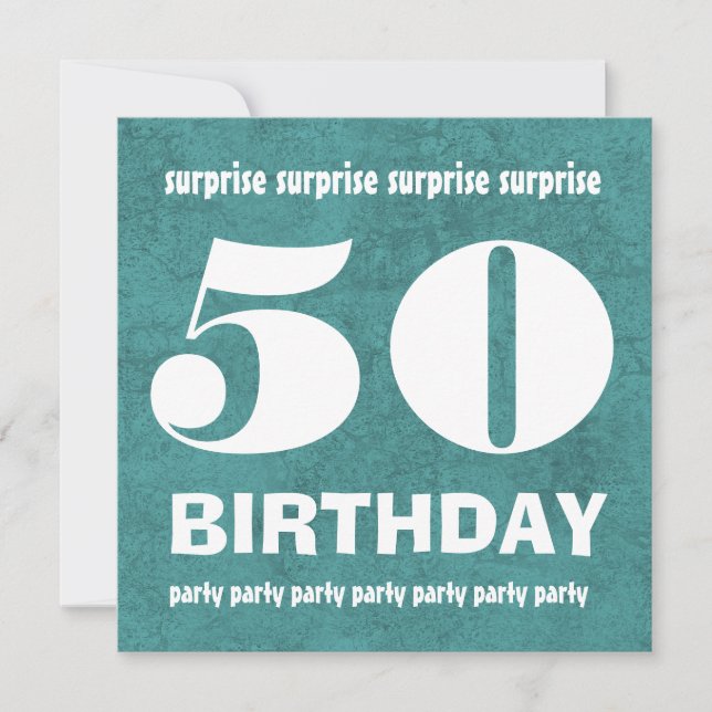 50th SURPRISE  Birthday Aqua Blue and White W1443T Invitation (Front)