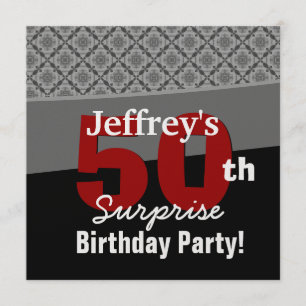 50th Surprise Birthday Black Red White Diamonds Invitation