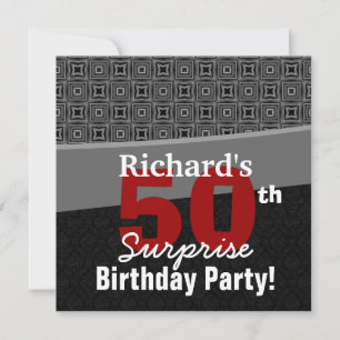 50th Surprise Birthday Black White Red Y329 Invitation