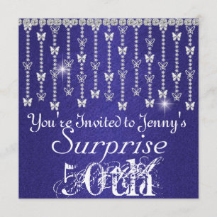 50th Surprise Birthday Butterfly BLUE Invitation