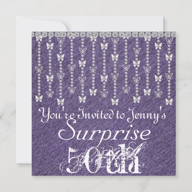 50th Surprise Birthday Butterfly PURPLE Invitatati Invitation (Front)