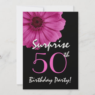 50th Surprise Birthday Gerbera Daisy Metallic Invitation