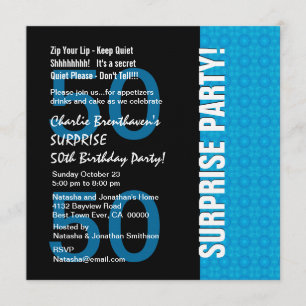 50th Surprise Birthday Modern Turquoise Blue V102 Invitation