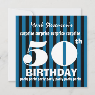 50th SURPRISE Birthday Party Blue Stripes A01 Invitation