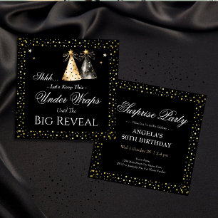 50th Surprise Birthday Party Elegant Black Gold Invitation