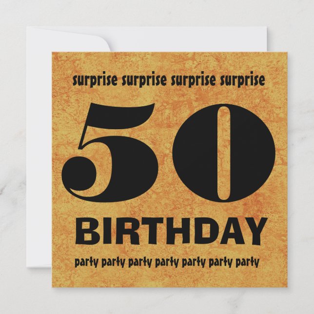 50th SURPRISE  Birthday Party Gold Grunge W1443A Invitation (Front)