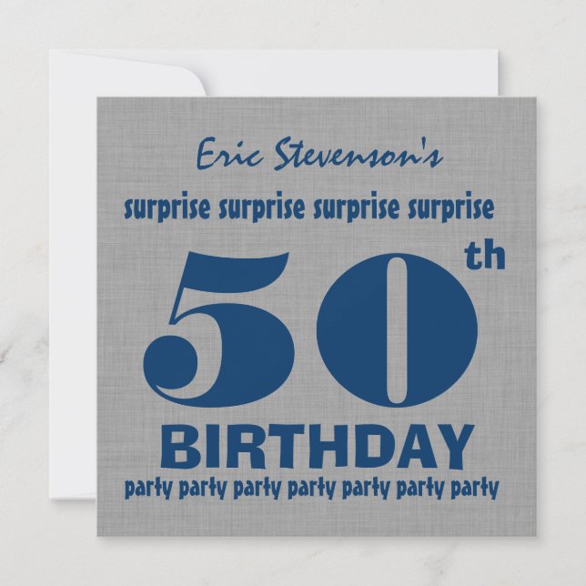 50th SURPRISE Birthday Party GRAY BLUE V19 Invitation (Front)