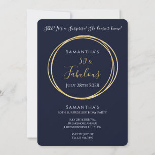 50th Surprise Birthday Party Navy Gold Invitation