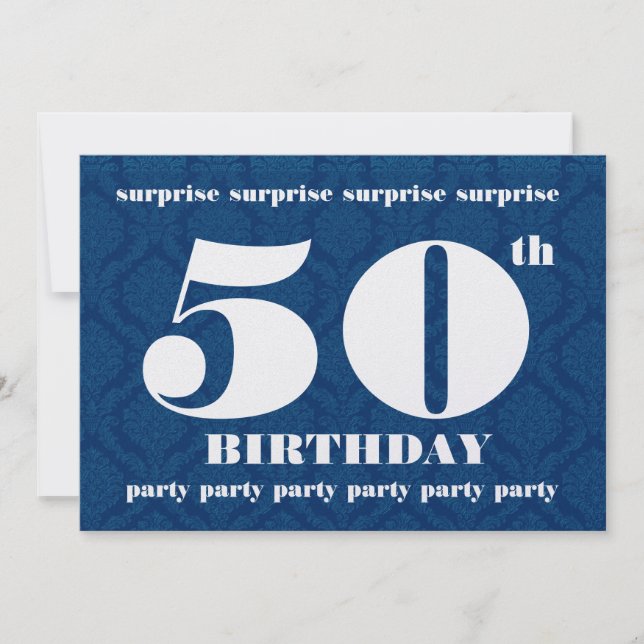 50th SURPRISE Birthday Party Template - Navy Blue (Front)
