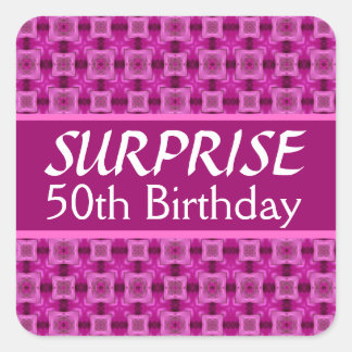 50th SURPRISE Birthday Pink Festive Pattern Square Sticker