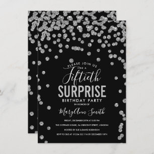 50th Surprise Birthday Silver Black Invitation