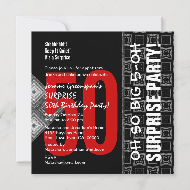 50th Surprise Diagonal Black and Red V03 Invitation (Front)