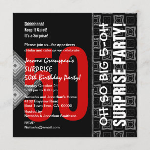 50th Surprise Diagonal Black and Red V03 Invitation
