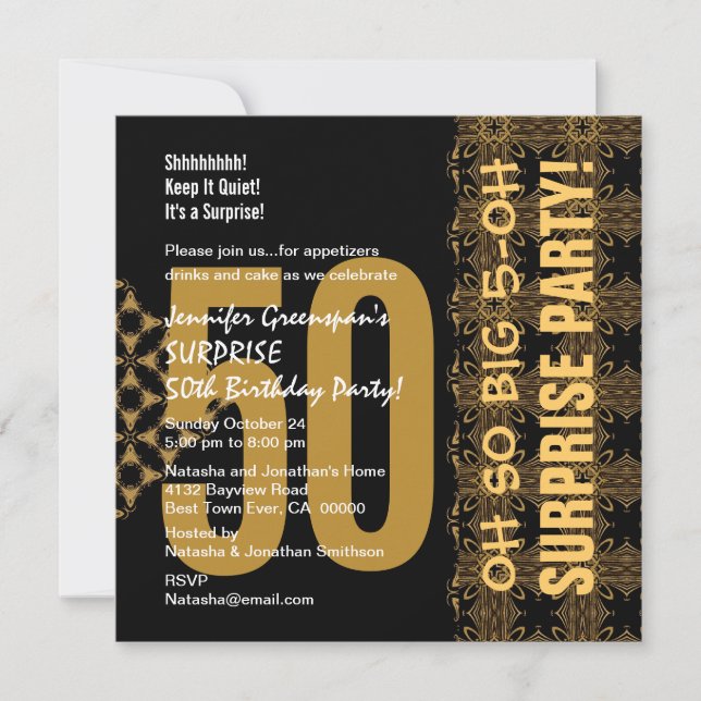 50th Surprise Diagonal Gold and Black V02 Invitation (Front)