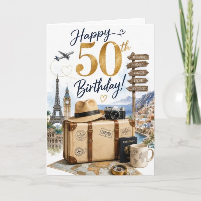 50th Travel Birthday Card (Front)