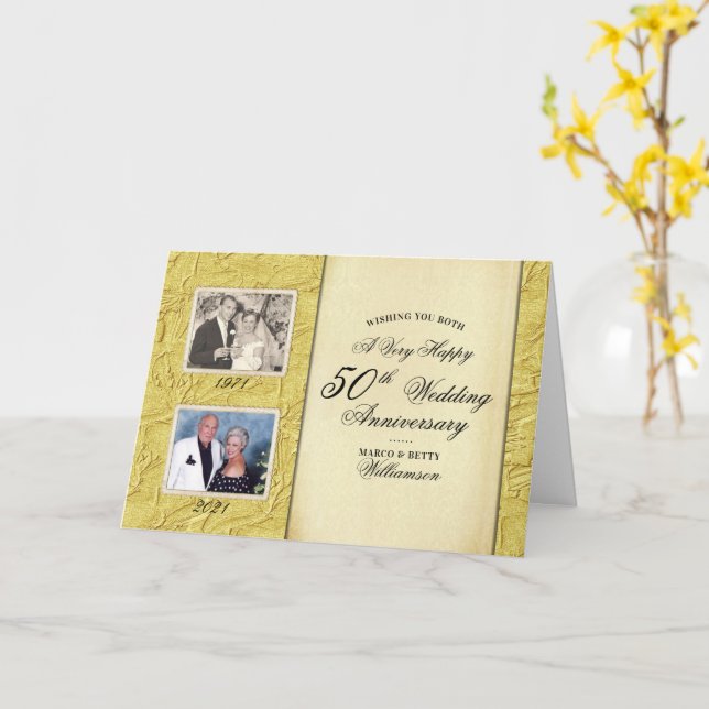 50th Wedding Anniversary 2 Photo Card (Yellow Flower)