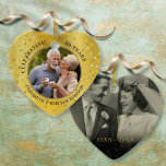 50th Wedding Anniversary 2 Photo Golden Hearts Ceramic Tree Decoration<br><div class="desc">Personalise with 2 special photos and 50th-anniversary details on a gold hearts confetti background. Designed by Thisisnotme©</div>