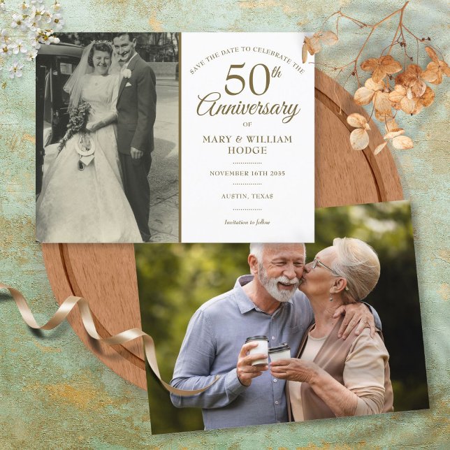 50th Wedding Anniversary 2 Photo Save The Date Announcement Postcard (50th Wedding Anniversary 2 Photo Save The Date Announcement Postcard)