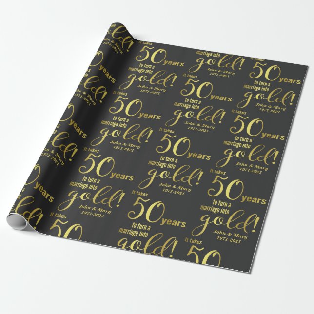 50th Wedding Anniversary 50 Years Wrapping Paper (Unrolled)