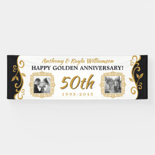 50th Wedding Anniversary Add Your Photo Gold Black Banner