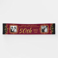50th Wedding Anniversary Add Your Photo Red Gold
