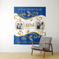 50th Wedding Anniversary Add Your Photos Blue Gold