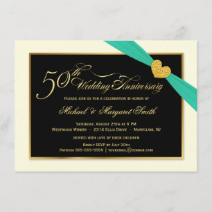 50th Wedding Anniversary Aqua Ribbon Invitations
