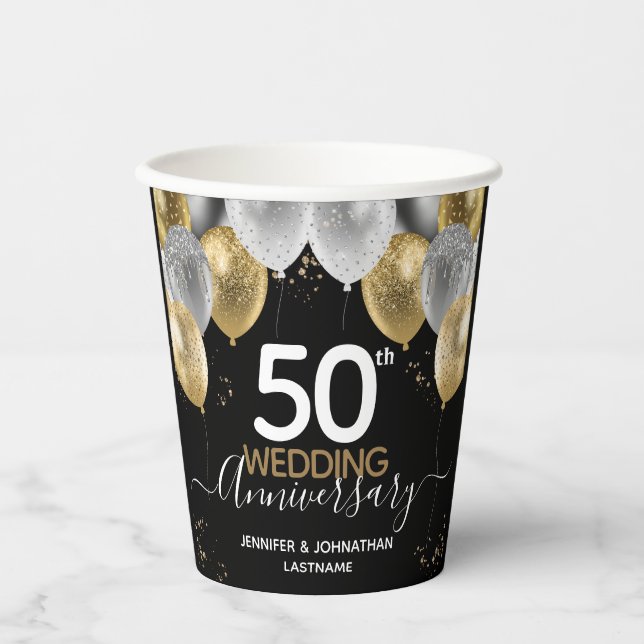 50th Wedding Anniversary Balloons  Paper Cups (Front)