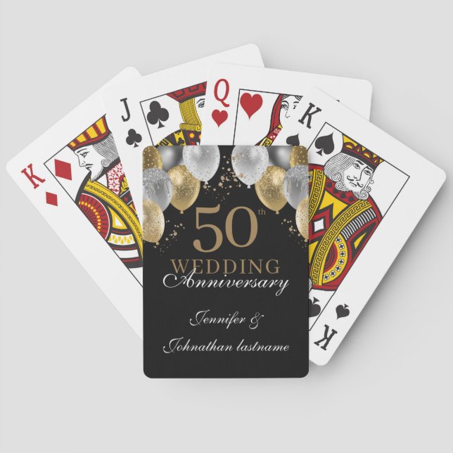 50th Wedding Anniversary Balloons Playing Cards (Back)