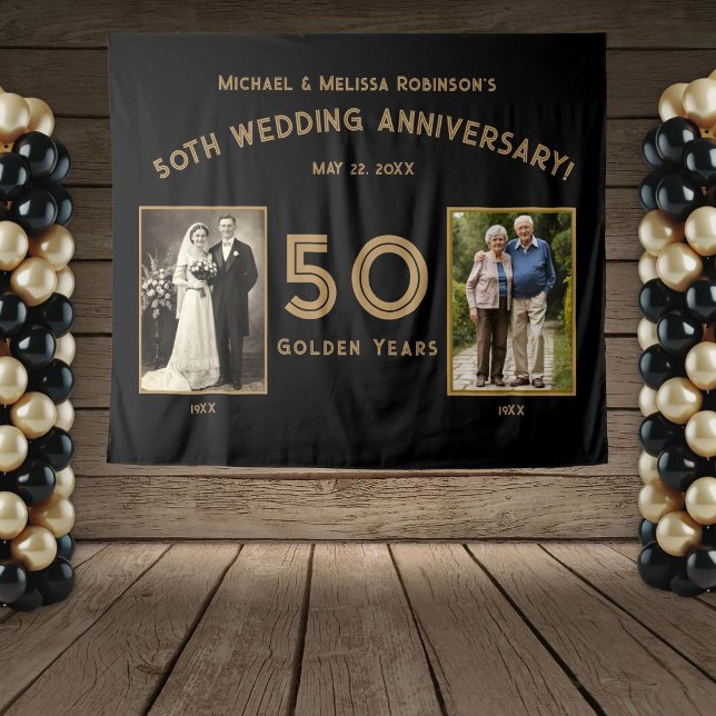 50th Wedding Anniversary Banner - Golden Years Pho Tapestry (Creator Uploaded)