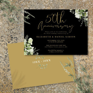 50th Wedding Anniversary Black And Gold Floral Invitation