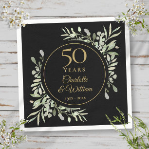 50th Wedding Anniversary Black And Gold Greenery Napkin