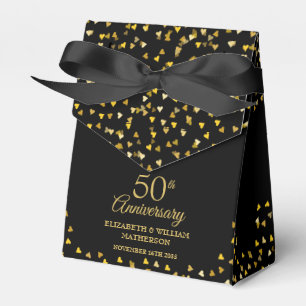 50th Wedding Anniversary Black And Gold Hearts Favour Box